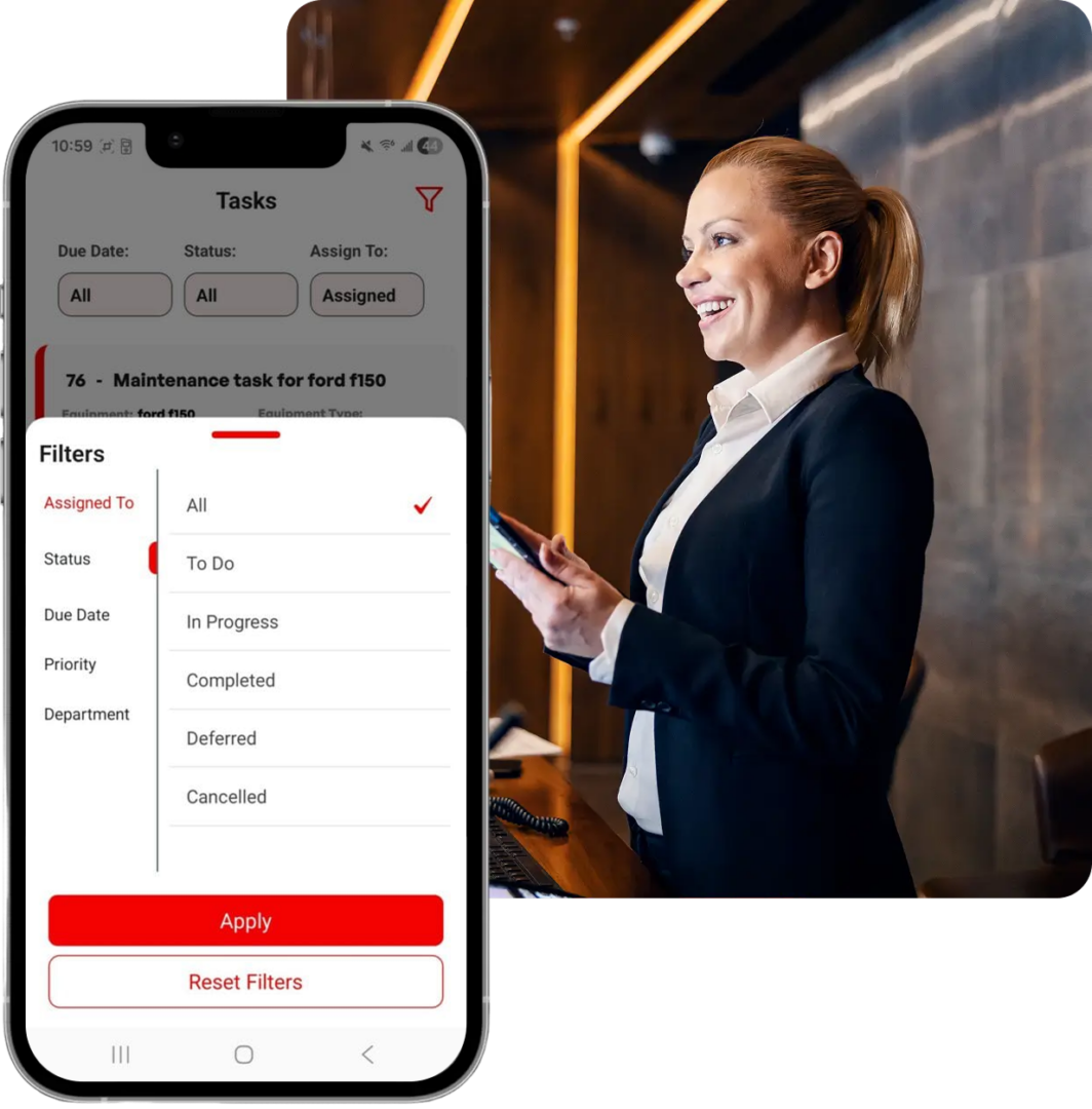 Businesswoman smiling while using mobile app